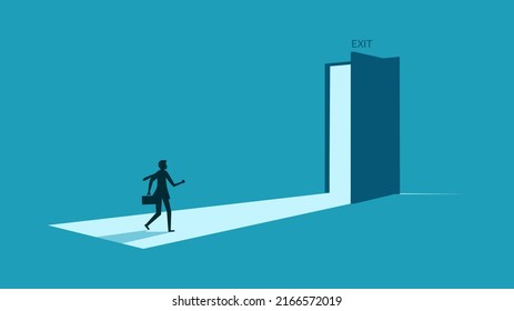 Solution and opportunity. A businessman is looking for an exit door. business concept vector illustration