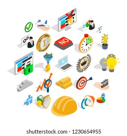 Solution of the problem icons set. Isometric set of 25 solution of the problem vector icons for web isolated on white background
