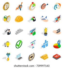 Solution of the problem icons set. Isometric set of 25 solution of the problem vector icons for web isolated on white background