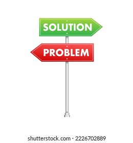 Solution and problem road sign. Vector stock illustration.