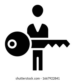 Concept d'avatar du fournisseur de solutions, Conception d'une personne clé, Personne focale sur fond blanc, icône Exective tenant le glyphe à clé