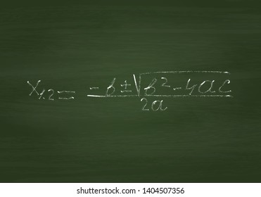 The solution to the quadratic equation on a green chalk Board, vector illustration