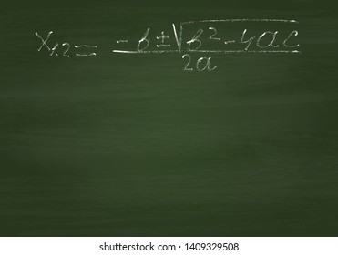 The solution to the quadratic equation on a green chalk Board, vector illustration