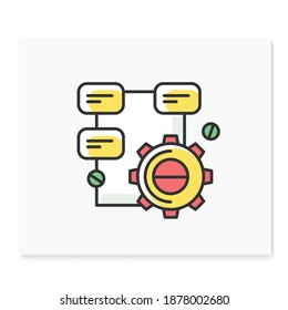 Solution Research Color Icon. Gear Line Pictogram With Project Structure. Concept Of Creative Process And Technical Task Solution. Isolated Vector Illustration For Project Management And Development