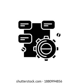 Symbol für die Lösungsrecherche Das Zahnrad füllte flaches Schild mit Projektstruktur. Konzept von kreativen Prozessen und technischen Aufgabenlösungen. Einzige Silhouette-Vektorgrafik für Projektmanagement 