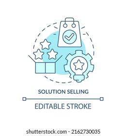 Solution selling turquoise concept icon. Solving business issues abstract idea thin line illustration. Overcome problems. Isolated outline drawing. Editable stroke. Arial, Myriad Pro-Bold fonts used