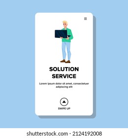 Solution service business. technology internet network. web customer. online data support character web flat cartoon illustration