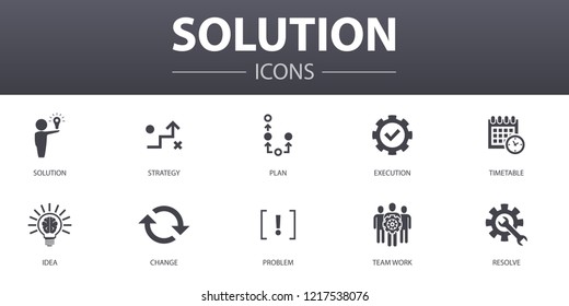 Solution simple concept icons set. Contains such icons as strategy, plan, execution, timetable and more, can be used for web, logo, UI/UX