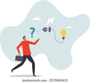 Solution solving problem, answer to hard question or creativity idea and innovation help business success, leadership to overcome difficulty,business concept.flat character.