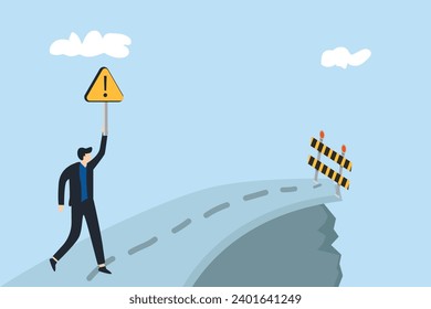 Solution solving problem. facing a dead end, an abyss. warning people need notification of ideas in solving problems