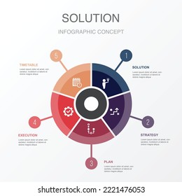 Solution, Strategy, Plan, Execution, Timetable Icons Infographic Design Template. Creative Concept With 5 Steps