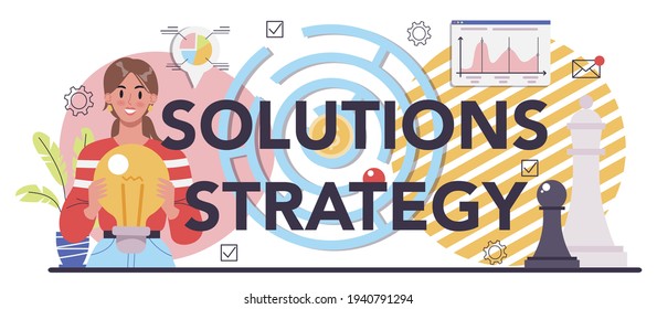 Solution strategy typographic header. Solving the problem and finding