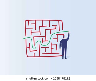 solution and success business concept
businessman drawing line through maze or labyrinth.
success achievement.
Vector illustration Eps10 flat cartoon character design