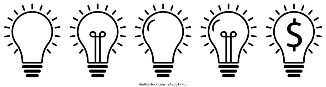 Solution symbol, light icon, idea, icon set , Light bulb icon on white background, Lightbulb icon on light background. Idea symbol. Electric lamp, light, innovation, solution, creative thinking