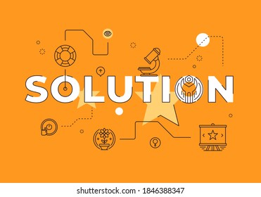 Solution text concept modern flat style vector illustration red banner with outline icons. Business and science solutions website landing page template or mobile apps