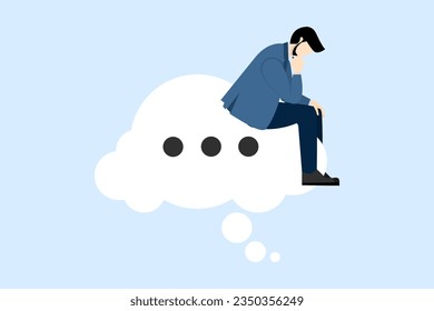 solution thinking concept, critical thinking to solve problem, focus on new ideas, concentration or philosophy, skeptic or rational, wise businessman sitting like thinker on thought bubble.