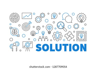 Solution vector concept horizontal illustration or banner in thin line style on white background