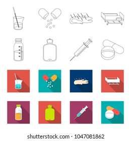 Solution, warmer, syringe, pills.Medicine set collection icons in outline,flet style vector symbol stock illustration web.