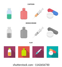 Solution, warmer, syringe, pills.Medicine set collection icons in cartoon,flat,monochrome style vector symbol stock illustration web.