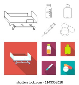 Solution, warmer, syringe, pills.Medicine set collection icons in outline,flat style vector symbol stock illustration web.