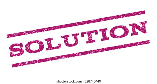 Solution watermark stamp. Text caption between parallel lines with grunge design style. Rubber seal stamp with scratched texture. Vector purple color ink imprint on a white background.