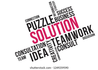 Solution word cloud collage, business and teamwork concept background. 
