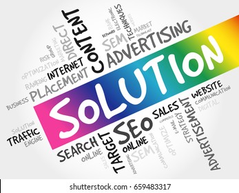 Solution word cloud collage, business concept background