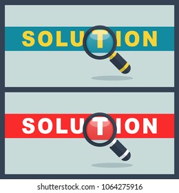 solution word with magnifier concept