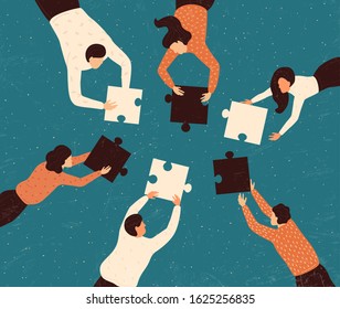 Solutions. Business team and partner working together. Concept business business vector illustration, Flat business cartoon design, Achievement, presentation.