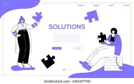 Solutions - colorful flat design style web banner