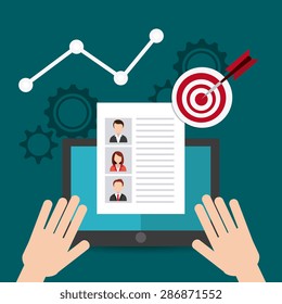 Solutions design over blue background, vector illustration.