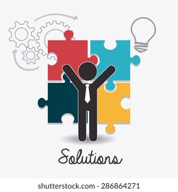 Solutions design over white background, vector illustration.