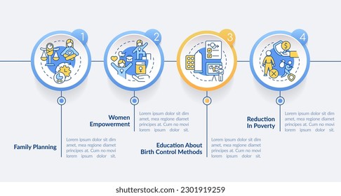Soluciones a la plantilla infográfica de círculo de sobrepoblación. Visualización de datos con 4 pasos. Gráfico de información de línea de tiempo editable. Diseño de flujo de trabajo con iconos de línea. Lato-Bold, fuentes regulares usadas