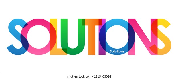 SOLUTIONS rainbow letters banner