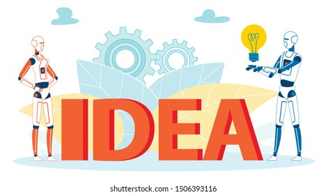 Solutions Searching Ai Algorithms Vector Concept. Innovations, Ideas in Robotics, Bionics Sphere Cartoon Illustration. Machines Developing Humanoid Features, Thoughts, Free Will Metaphor