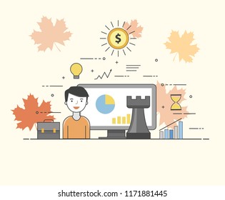 IT solutions. Smart technologies. Charts and diagrams. Happy user