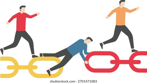 Resolva problemas de conexão comercial. Empresário altruísta conectando cadeias juntas. Vetor

