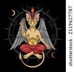 Solve Coagula - Latin words means "dissolve and coagulate". Sphynx cat in baphomet appearance. Occult vector illustration