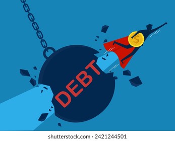 Solve debt problems. Businessman unlocking debt vector with capital 