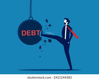 Solve financial problems. Businessman breaks the debt ball 