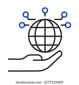Solve Globally Icon - Globe with Circuits Representing AI-Driven Worldwide Solutions
