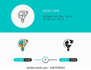 Resolver iconos establecer la ilustración del vector de trazo editable. Símbolo de consejo de resolución de problemas. Estilo de línea de iconos en un fondo aislado para la aplicación móvil, el diseño web y la presentación.