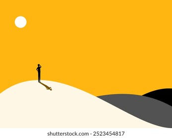 Solve long term problems. man on top of mountain looking long term