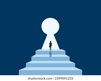 Solve the mystery, Businessman on the stairs at the key shaped door