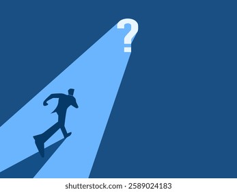 Solve the problem, Businessman running to the question icon shining the way.