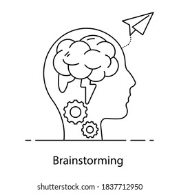 Solve a problem using brainstorming, editable line vector 