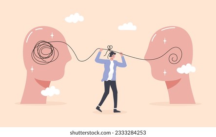 Solución de problemas. Comunicación para el éxito, conexión idea. С situación confusa y enrevesada se resuelve. Trabajar juntos, en cooperación con ellos o en colaboración.