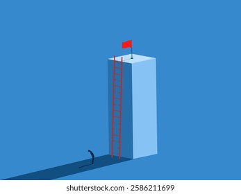 Solve problems, Obstacle, Businessman looking at the broken stairs to decide