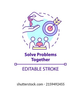 Solve Problems Together Concept Icon. Family Relationship. Encouraging Teamwork Abstract Idea Thin Line Illustration. Isolated Outline Drawing. Editable Stroke. Arial, Myriad Pro-Bold Fonts Used