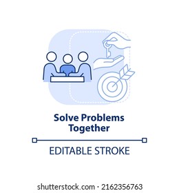 Solve Problems Together Light Blue Concept Icon. Encouraging Teamwork Abstract Idea Thin Line Illustration. Isolated Outline Drawing. Editable Stroke. Arial, Myriad Pro-Bold Fonts Used